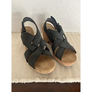 Women's Clarks Collection Comfort Leather Cork Wedges Navy Blue Sandals Size 10